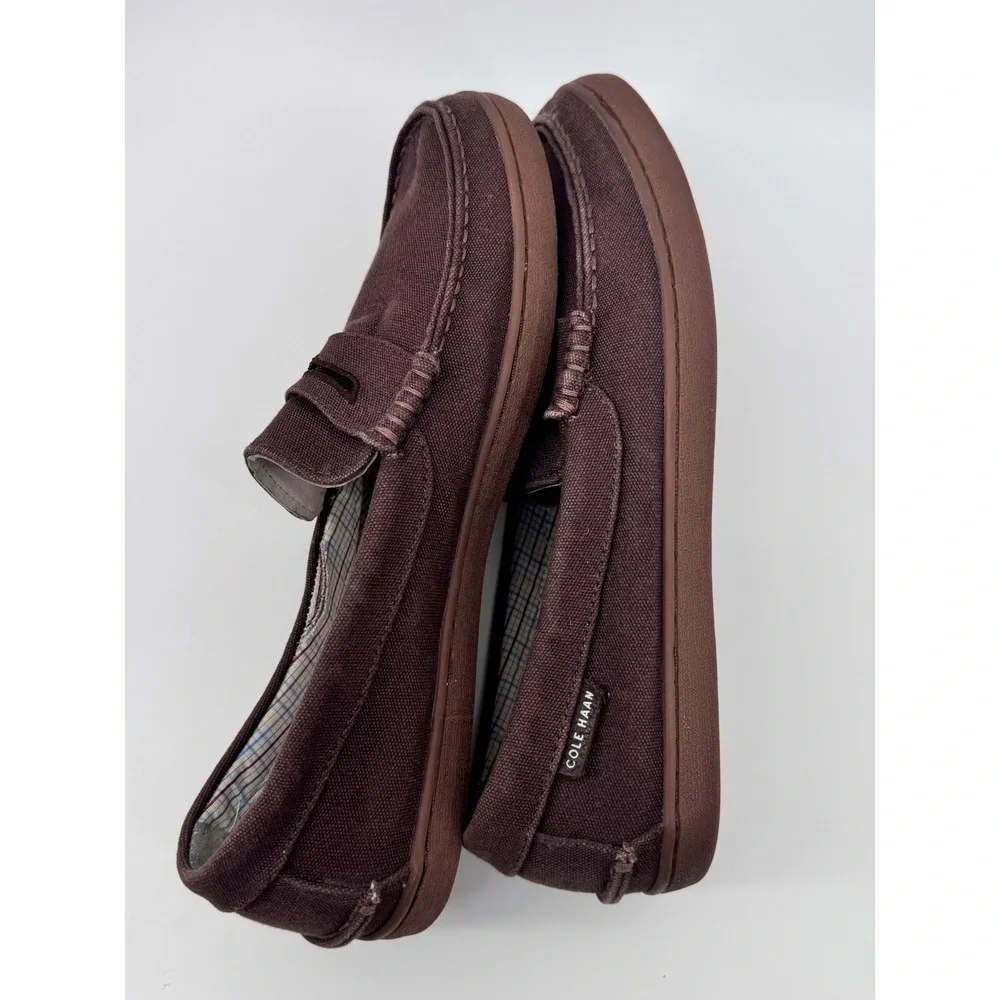 Cole Haan Pinch Maine Penny Loafers Mens 10.5 Brown‎ Canvas Slip On Shoes